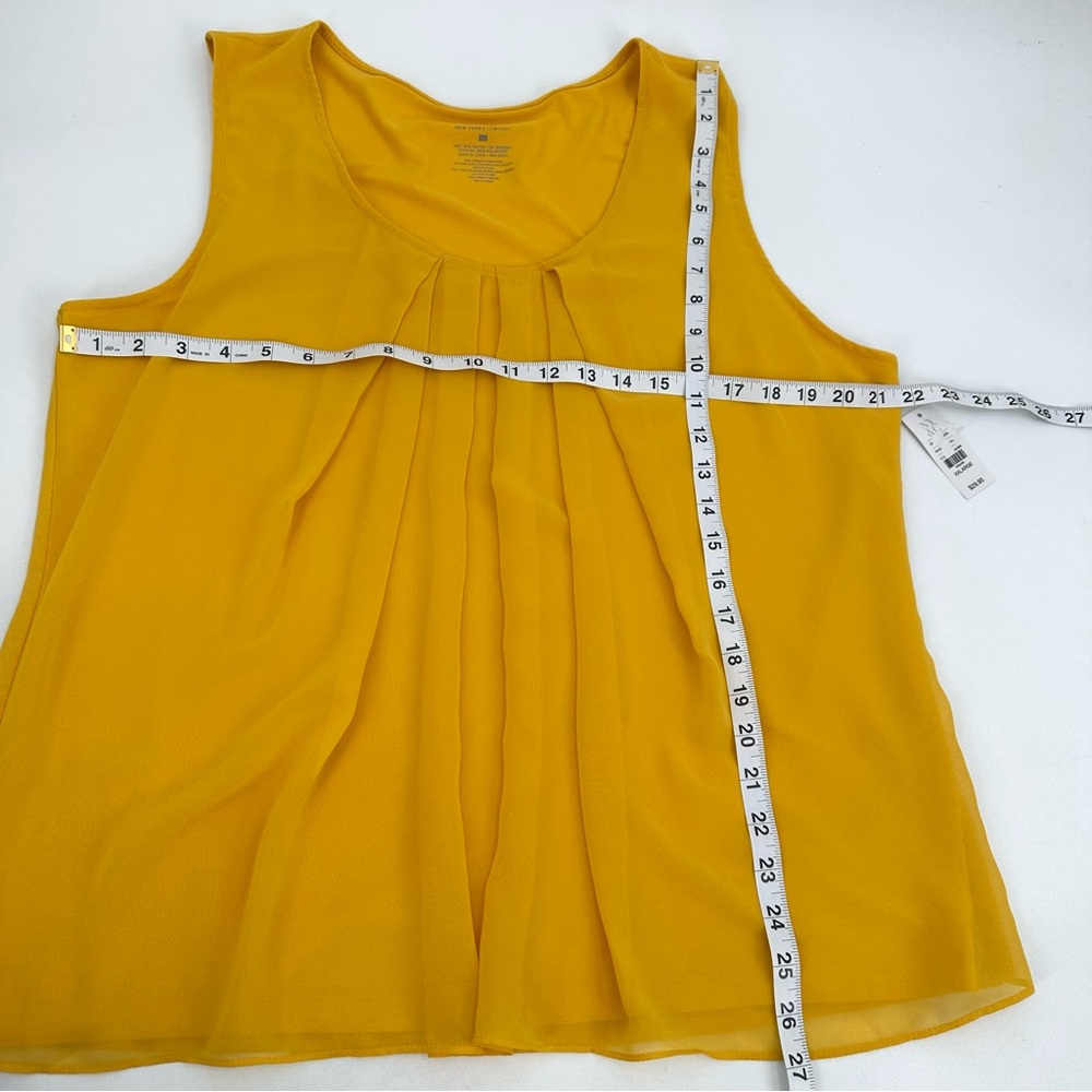 NWT NY&Co Tank Top XXL Yellow Pleated Chiffon Front Knit Back Sleeveless Career - Picture 8 of 9
